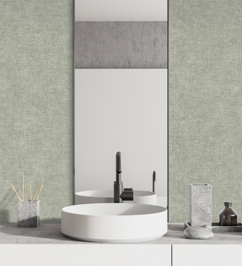 Papel pintado liso verde salvia efecto textil hilos de lino y algodón  Raffton Indigo 685302