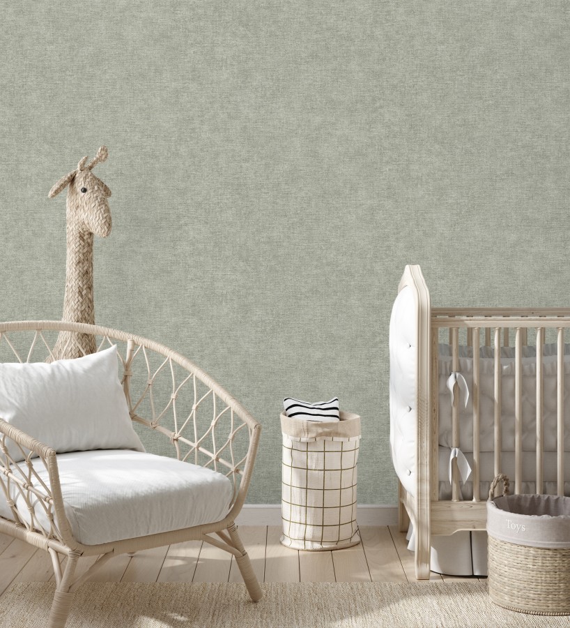Papel pintado liso verde salvia efecto textil hilos de lino y algodón  Raffton Indigo 685302