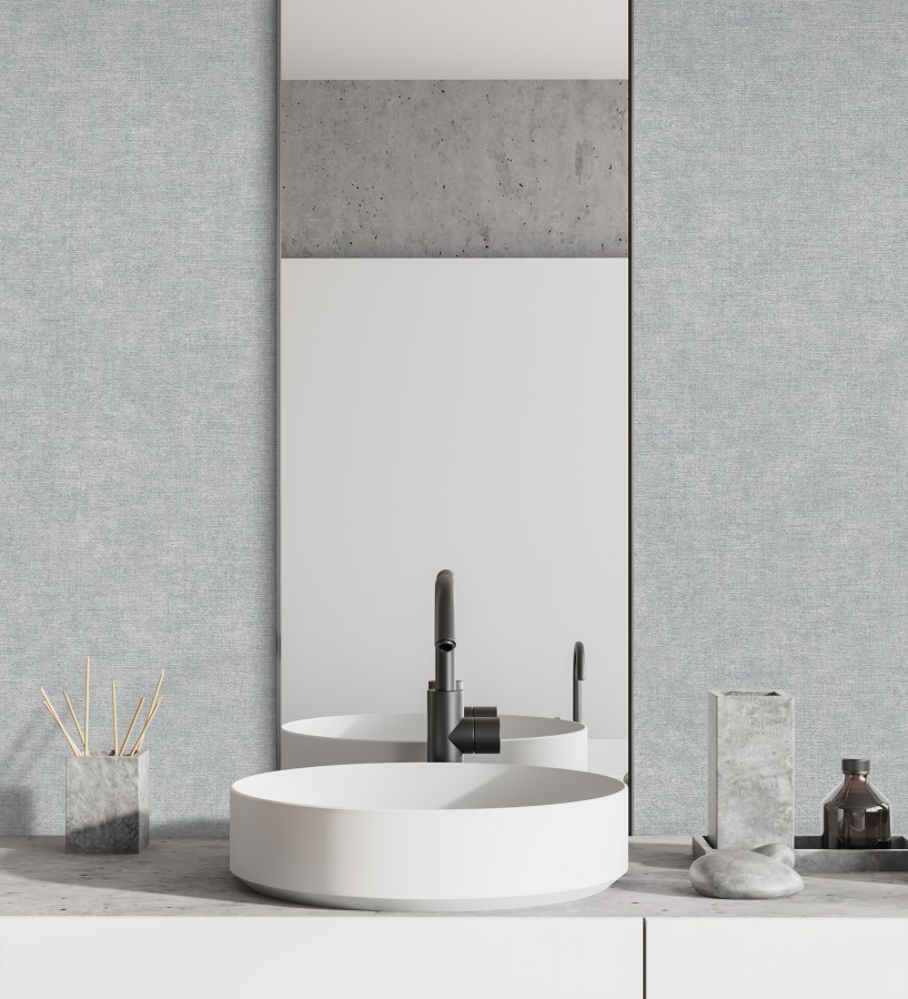 Papel pintado liso azul bruma efecto textil hilos de lino y algodón  Raffton Indigo 685303
