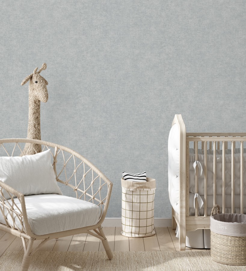 Papel pintado liso azul bruma efecto textil hilos de lino y algodón  Raffton Indigo 685303