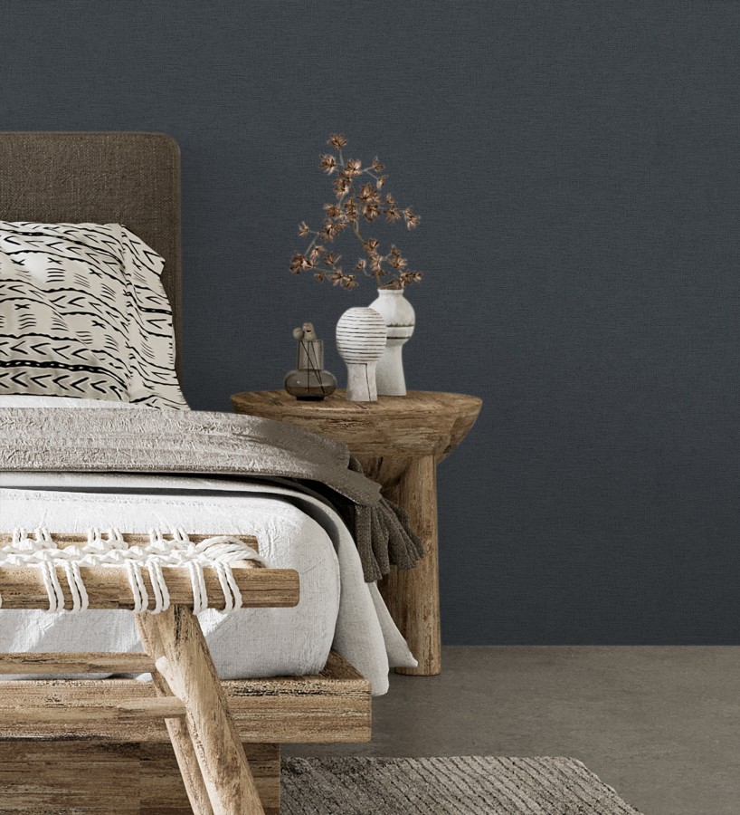 Papel pintado liso con textura lienzo pintado color gris pizarra intenso  Brighton Teal 685304