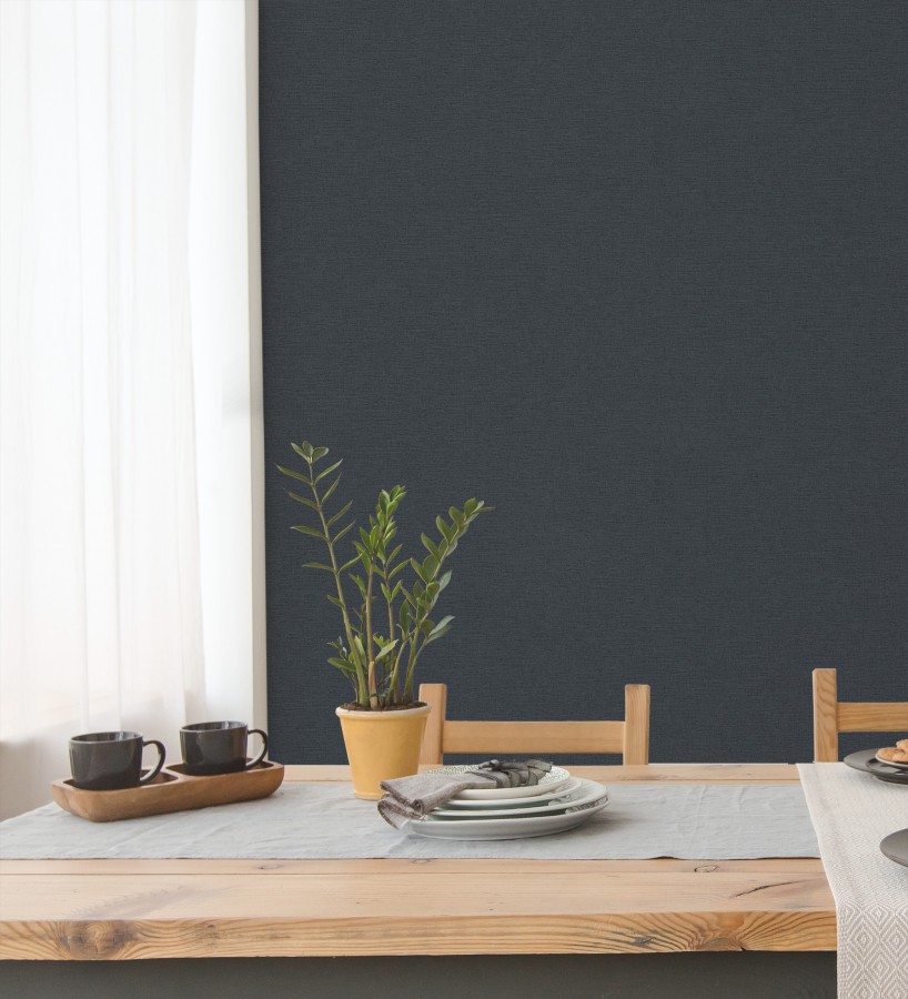 Papel pintado liso con textura lienzo pintado color gris pizarra intenso  Brighton Teal 685304