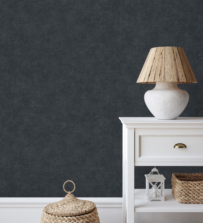 Papel pintado liso gris pizarra efecto textil hilos de lino y algodón  Raffton Indigo 685305