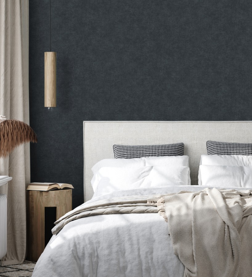Papel pintado liso gris pizarra efecto textil hilos de lino y algodón  Raffton Indigo 685305