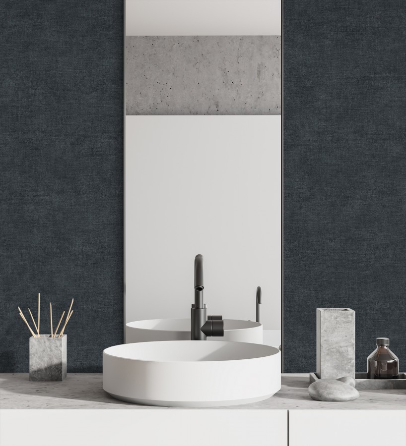 Papel pintado liso gris pizarra efecto textil hilos de lino y algodón  Raffton Indigo 685305