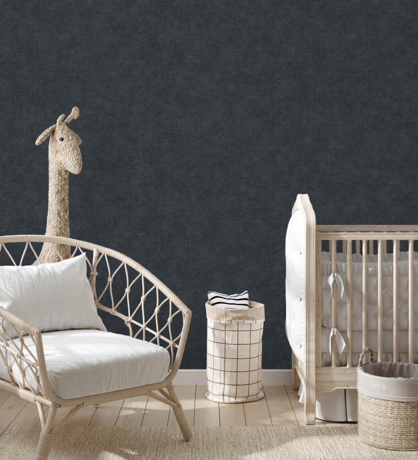 Papel pintado liso gris pizarra efecto textil hilos de lino y algodón  Raffton Indigo 685305