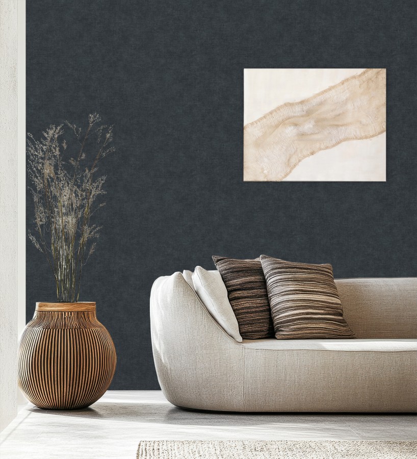 Papel pintado liso gris pizarra efecto textil hilos de lino y algodón  Raffton Indigo 685305