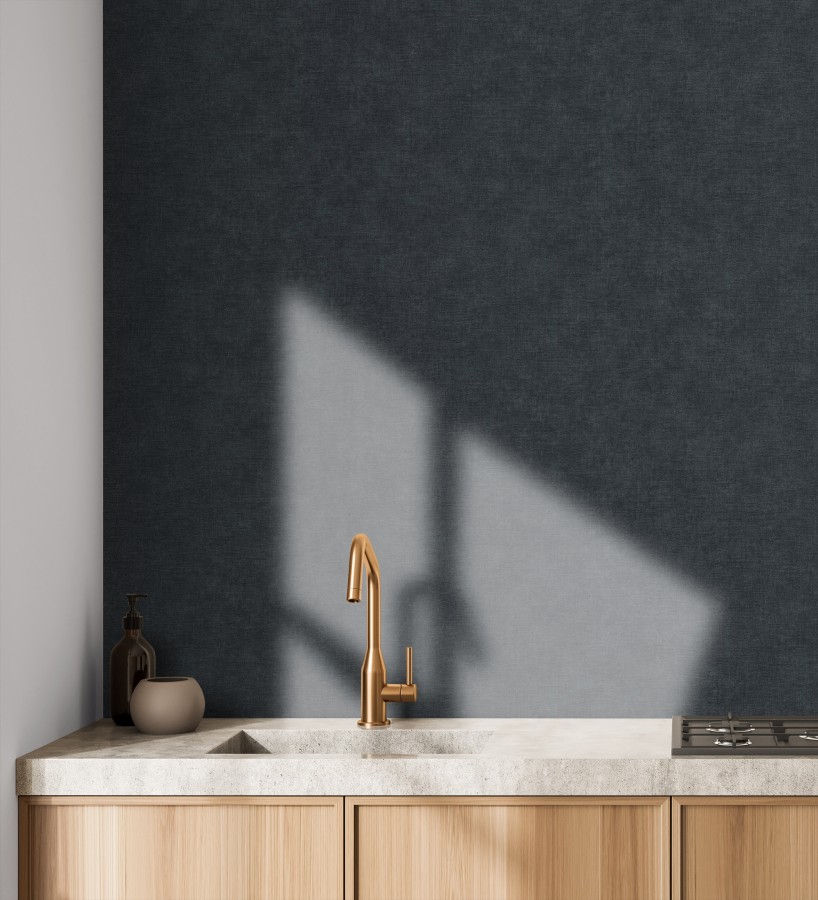 Papel pintado liso gris pizarra efecto textil hilos de lino y algodón  Raffton Indigo 685305
