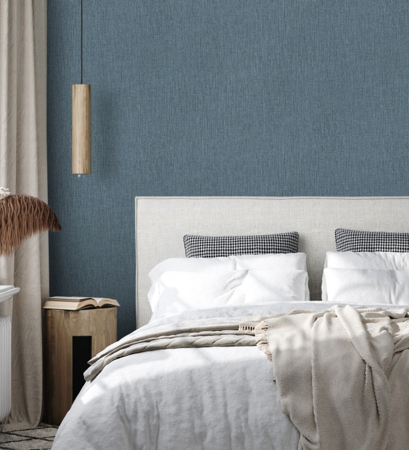 Papel pintado liso de microfibras textiles tintadas azul denim  Melbourne Colour 685306
