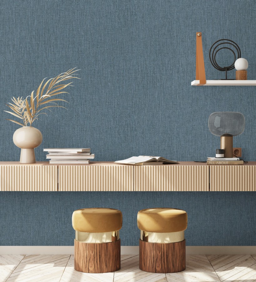 Papel pintado liso de microfibras textiles tintadas azul denim  Melbourne Colour 685306