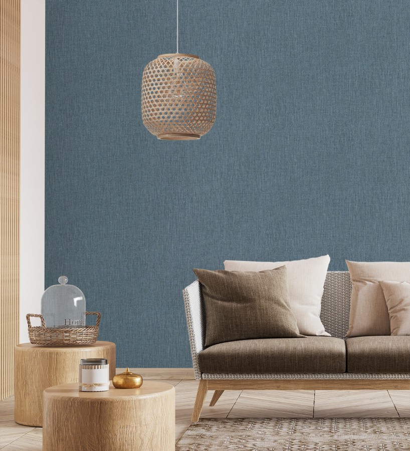 Papel pintado liso de microfibras textiles tintadas azul denim  Melbourne Colour 685306
