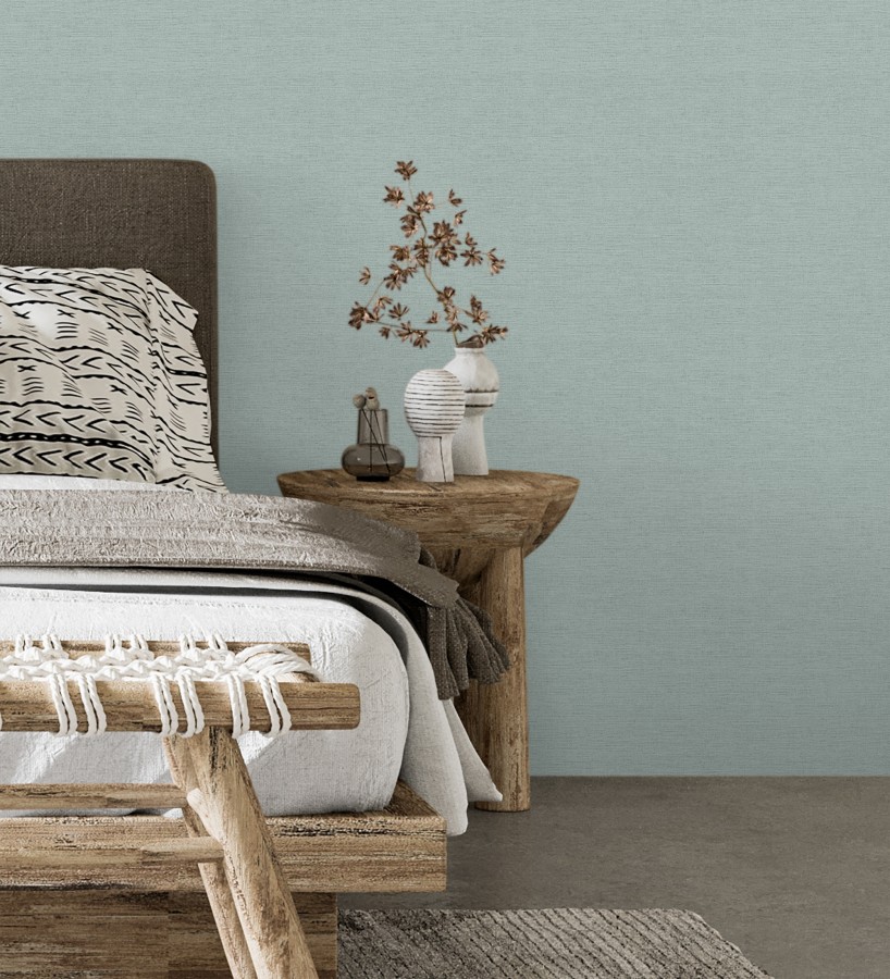 Papel pintado liso con textura lienzo pintado verde espuma de mar  Brighton Teal 685307