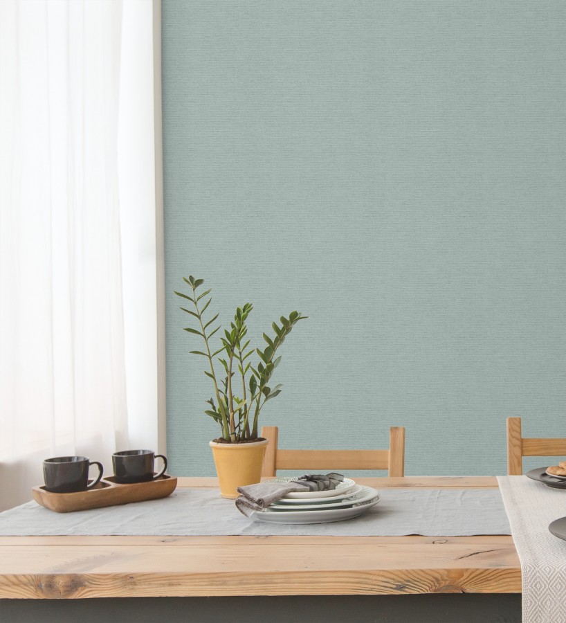Papel pintado liso con textura lienzo pintado verde espuma de mar  Brighton Teal 685307