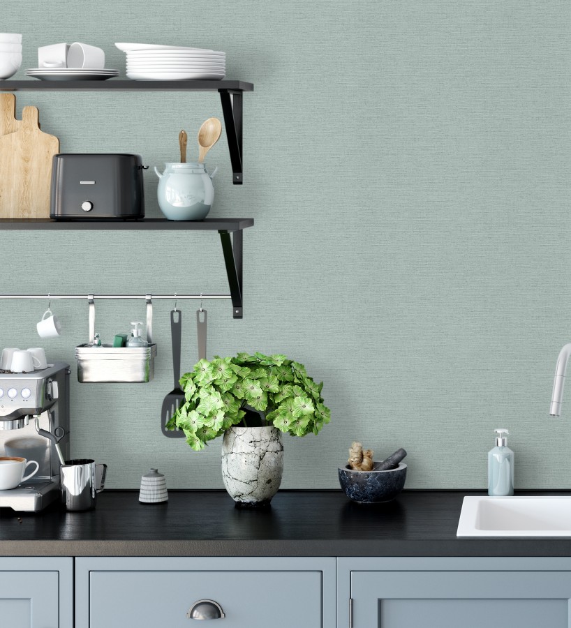 Papel pintado liso con textura lienzo pintado verde espuma de mar  Brighton Teal 685307