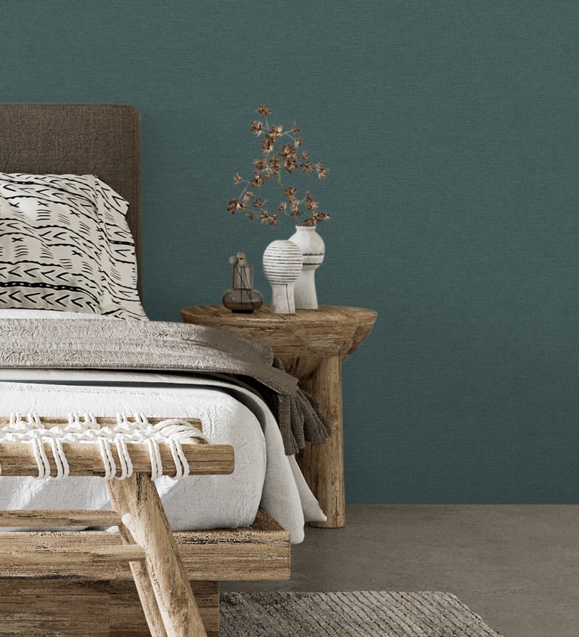Papel pintado liso con textura lienzo pintado color verde océano  Brighton Teal 685308