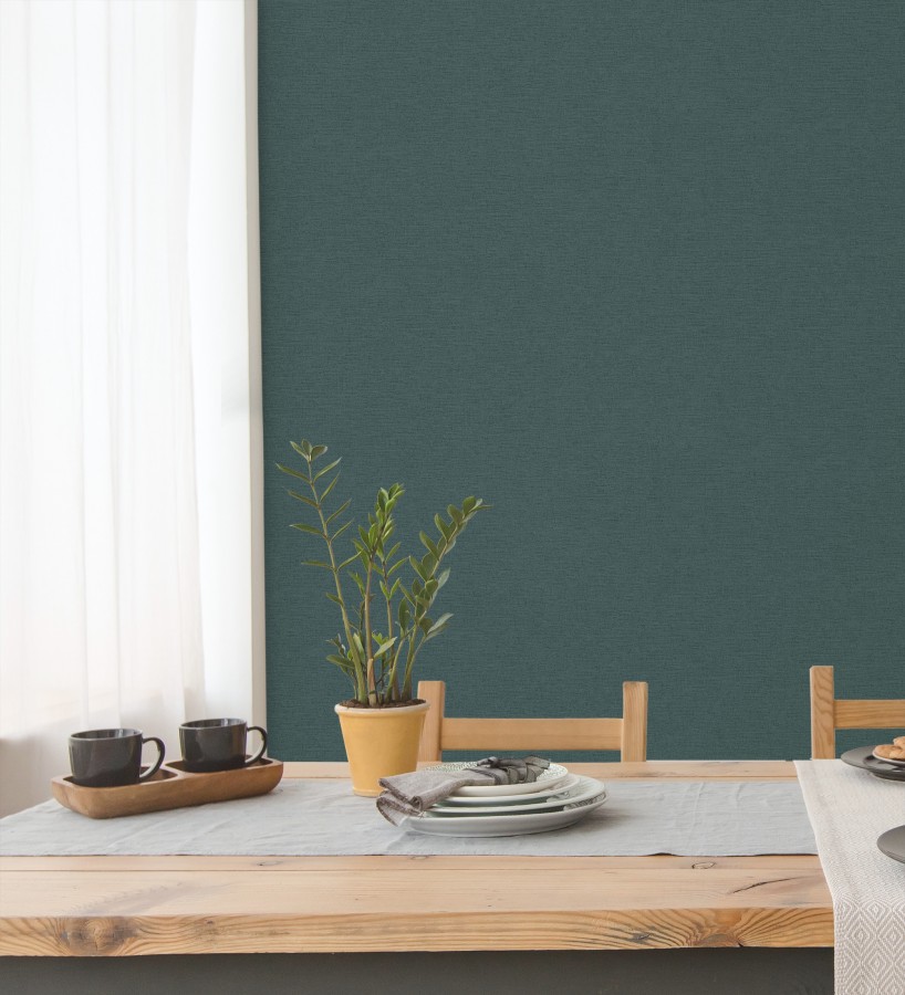 Papel pintado liso con textura lienzo pintado color verde océano  Brighton Teal 685308