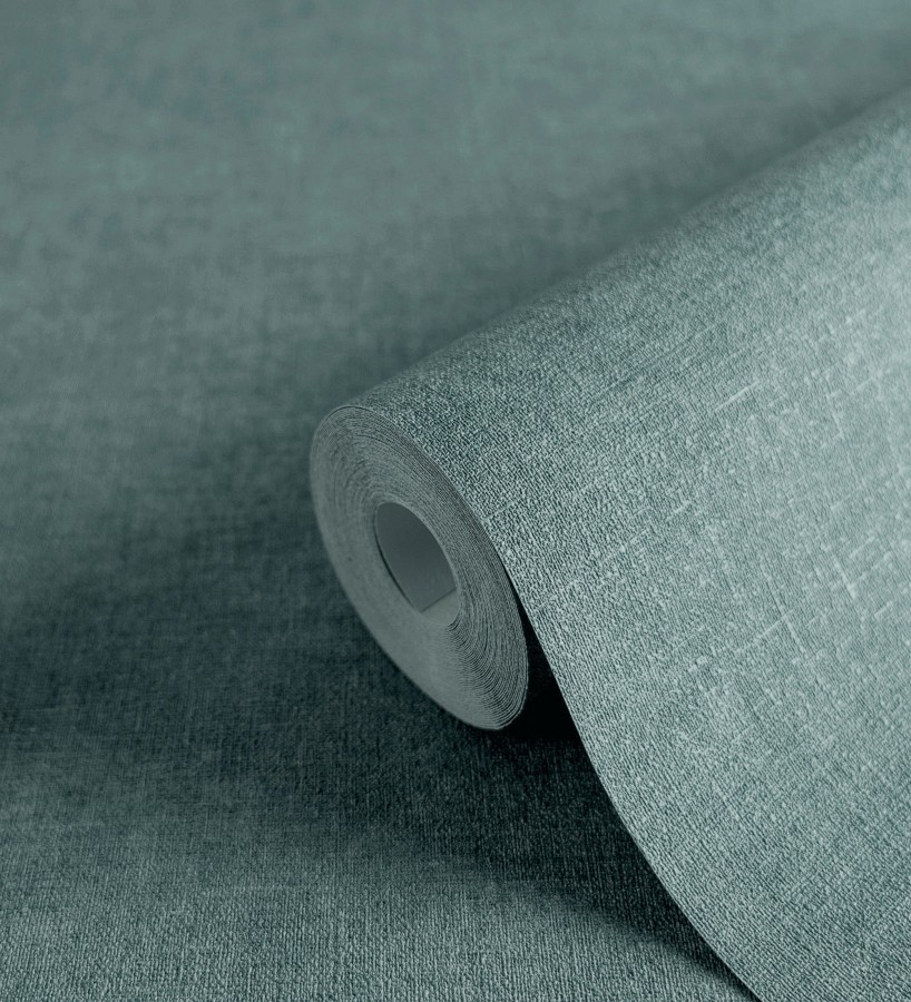 Papel pintado liso tonos turquesa efecto textil hilos de lino y algodón  Raffton Indigo 685309