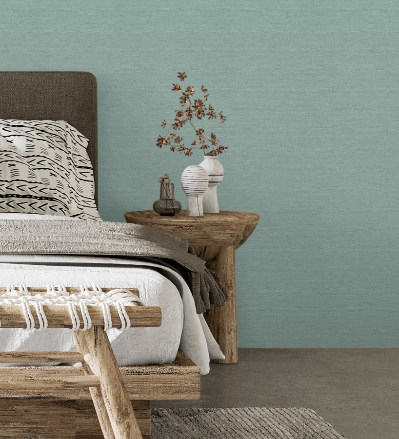 Papel pintado liso con textura lienzo pintado color verde agua  Brighton Teal 685310