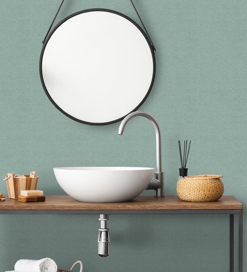 Papel pintado liso con textura lienzo pintado color verde agua  Brighton Teal 685310