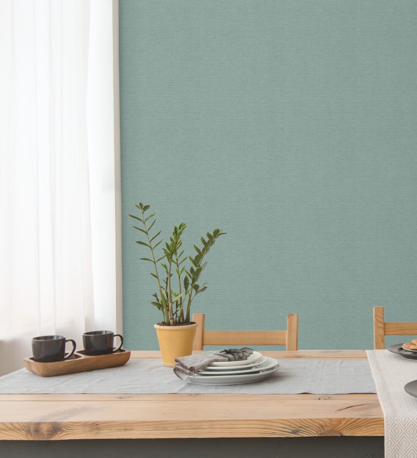 Papel pintado liso con textura lienzo pintado color verde agua  Brighton Teal 685310