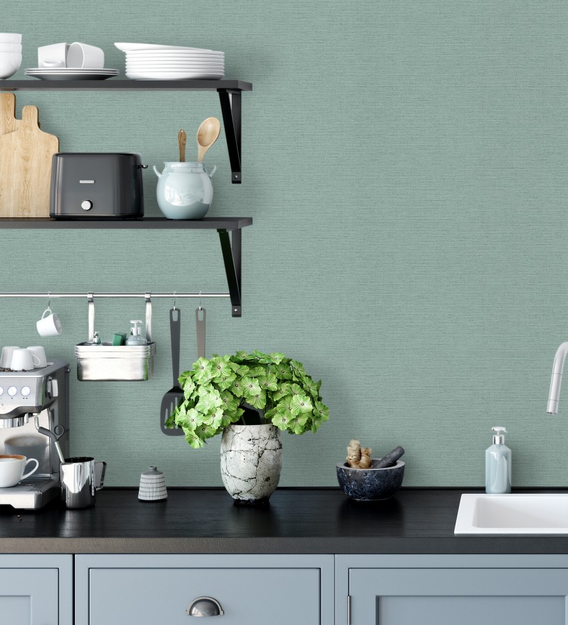 Papel pintado liso con textura lienzo pintado color verde agua  Brighton Teal 685310