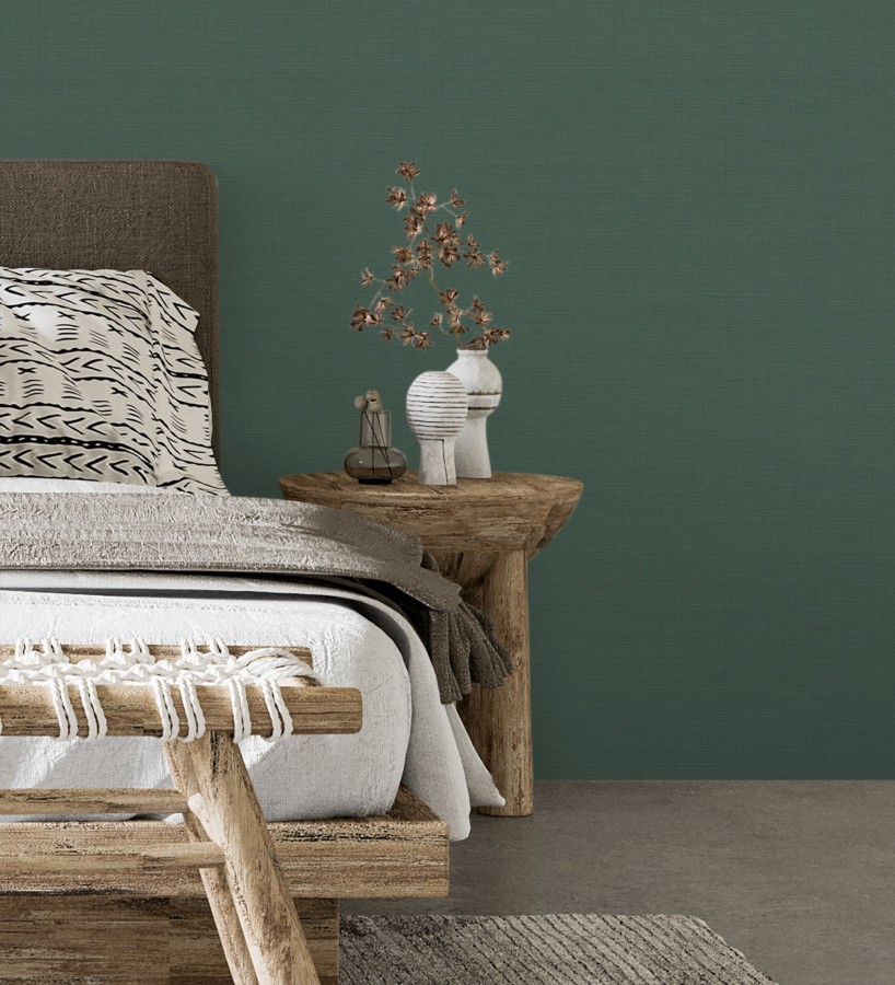Papel pintado liso con textura lienzo pintado color verde bosque  Brighton Sage 685311