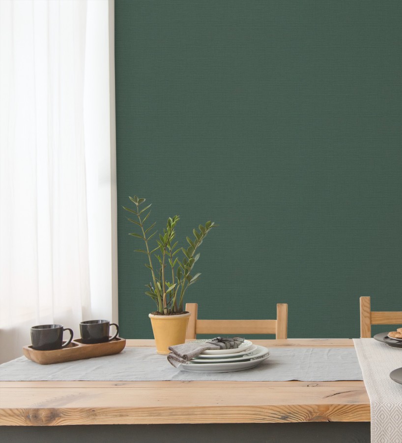Papel pintado liso con textura lienzo pintado color verde bosque  Brighton Sage 685311