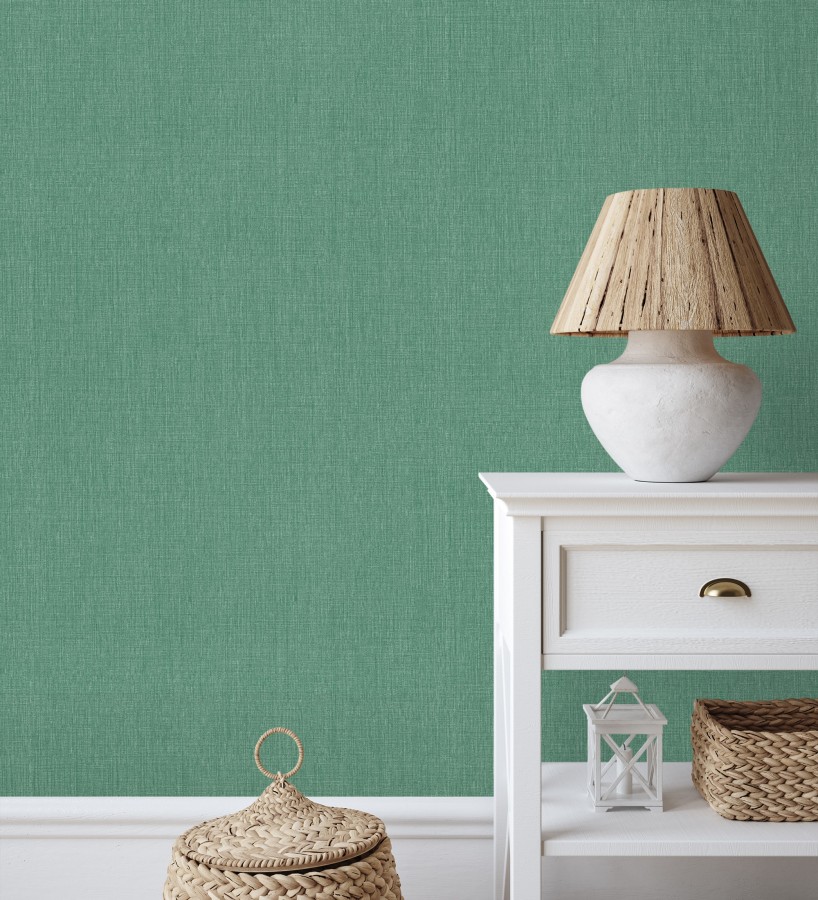 Papel pintado liso de microfibras textiles tintadas verde jade  Melbourne Colour 685312