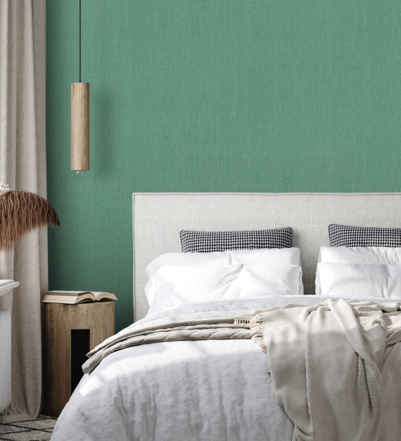 Papel pintado liso de microfibras textiles tintadas verde jade  Melbourne Colour 685312