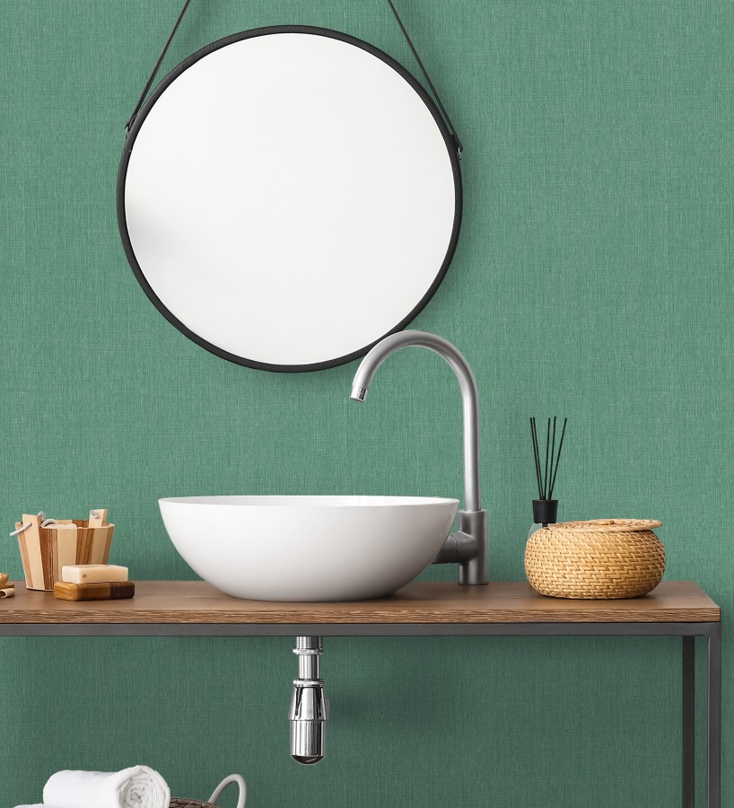 Papel pintado liso de microfibras textiles tintadas verde jade  Melbourne Colour 685312