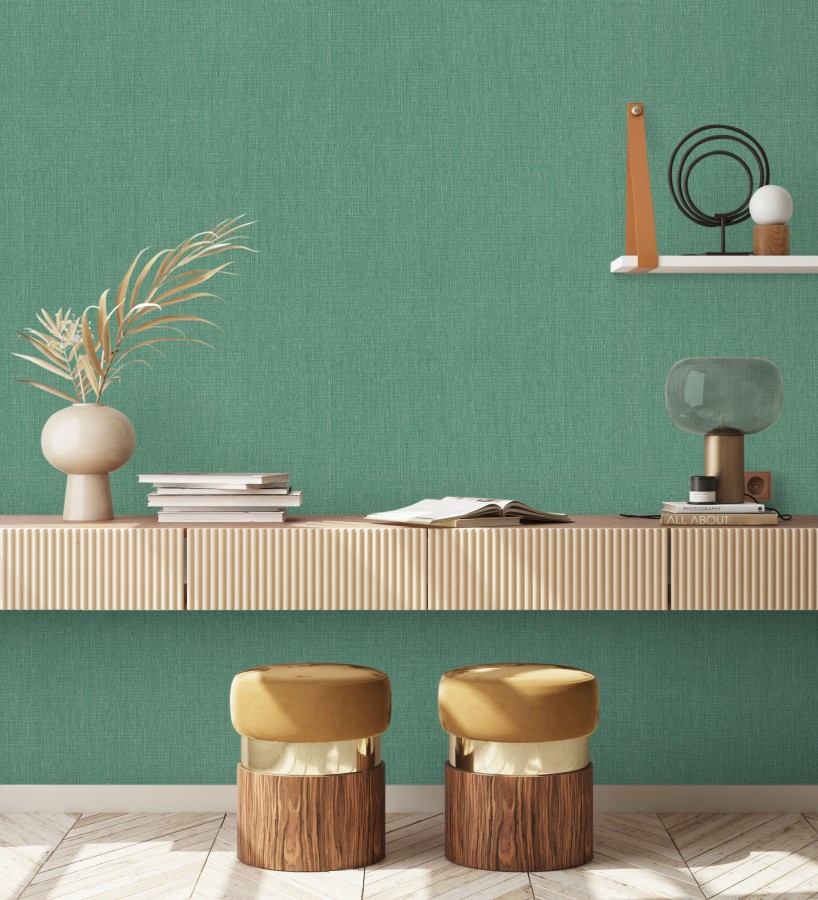 Papel pintado liso de microfibras textiles tintadas verde jade  Melbourne Colour 685312