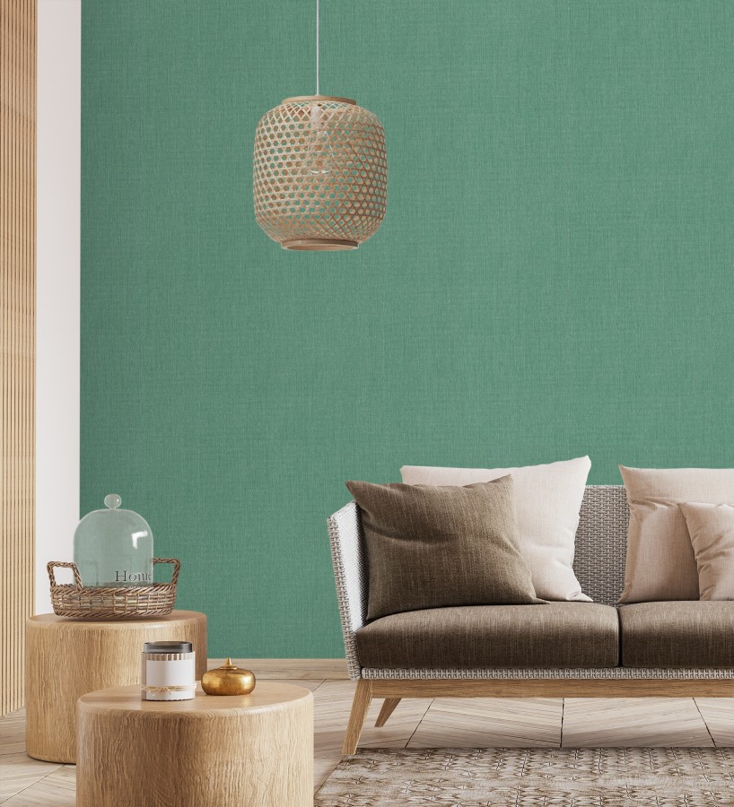 Papel pintado liso de microfibras textiles tintadas verde jade  Melbourne Colour 685312