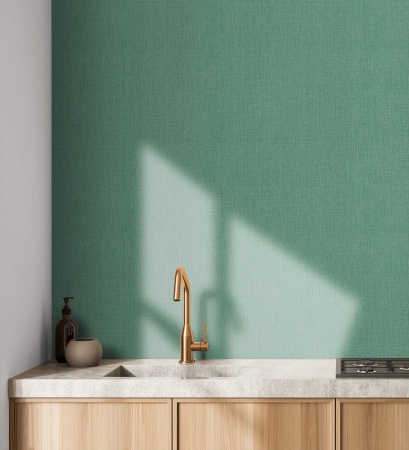 Papel pintado liso de microfibras textiles tintadas verde jade  Melbourne Colour 685312
