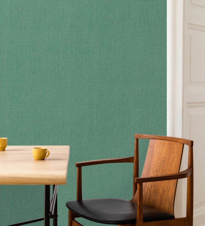 Papel pintado liso de microfibras textiles tintadas verde jade  Melbourne Colour 685312