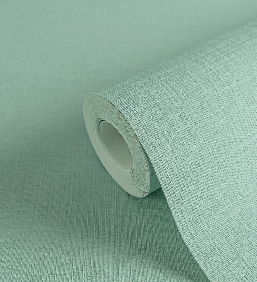 Papel pintado liso con textura lienzo pintado color verde menta  Brighton Teal 685313