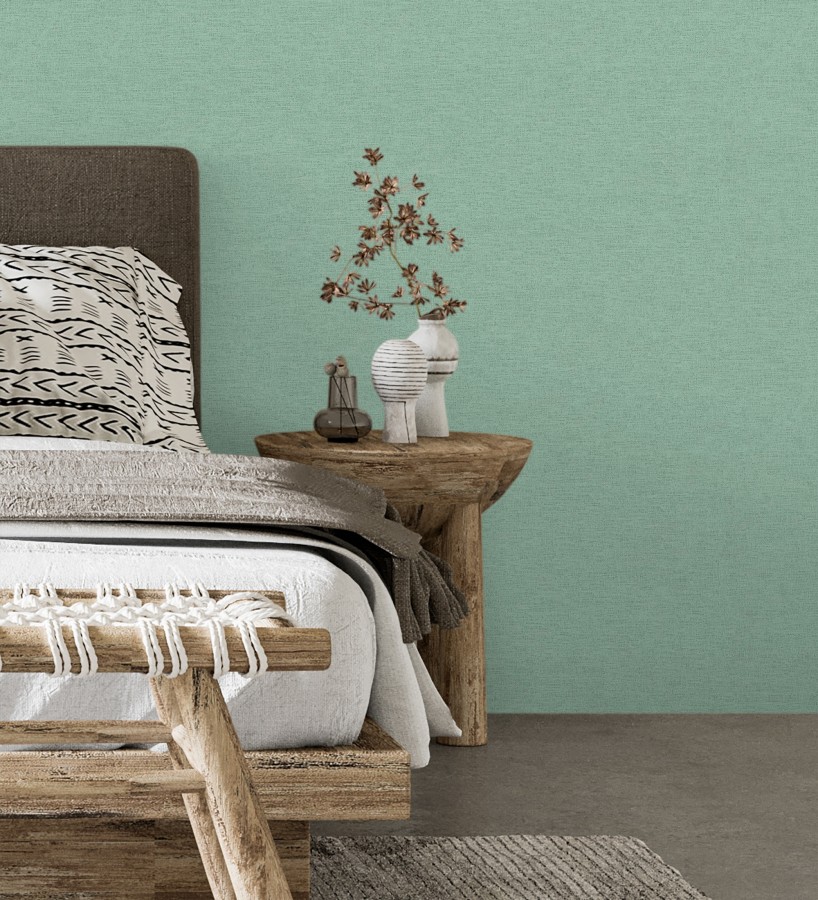 Papel pintado liso con textura lienzo pintado color verde menta  Brighton Teal 685313