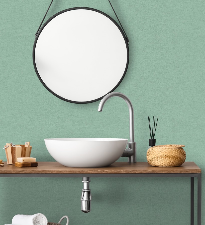 Papel pintado liso con textura lienzo pintado color verde menta  Brighton Teal 685313