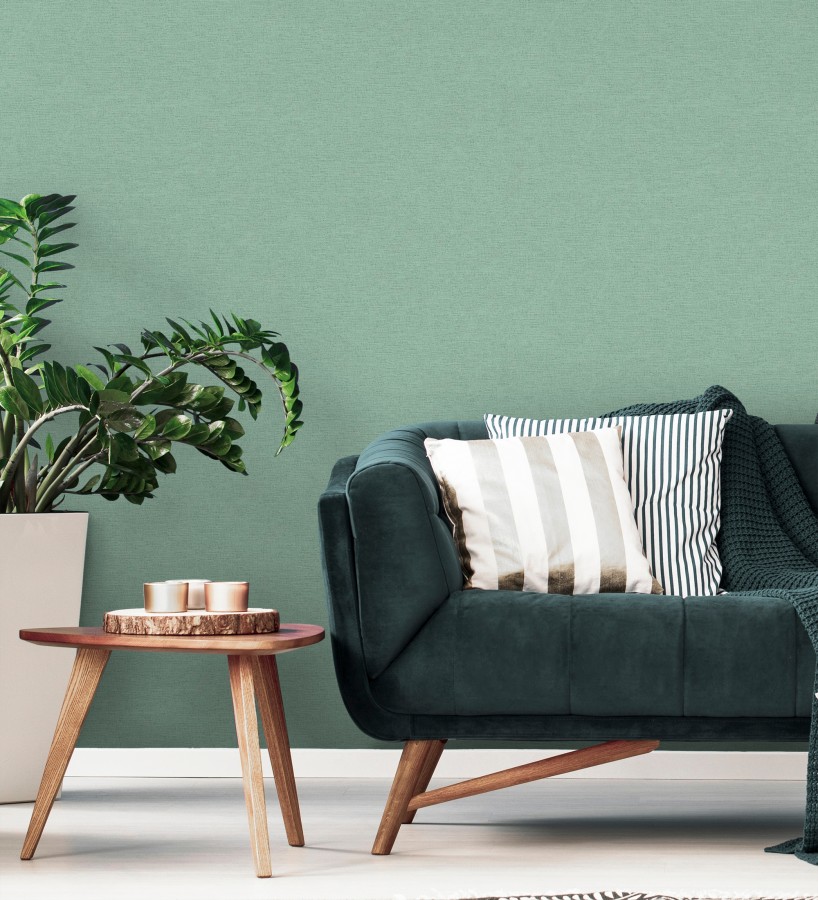 Papel pintado liso con textura lienzo pintado color verde menta  Brighton Teal 685313