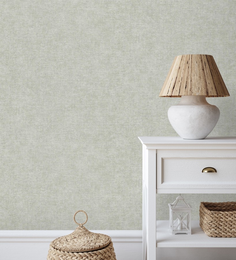 Papel pintado liso verde glaciar efecto textil hilos de lino y algodón  Raffton Indigo 685314