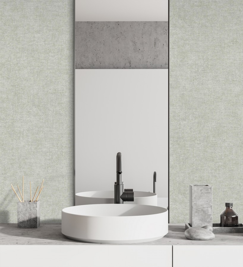 Papel pintado liso verde glaciar efecto textil hilos de lino y algodón  Raffton Indigo 685314