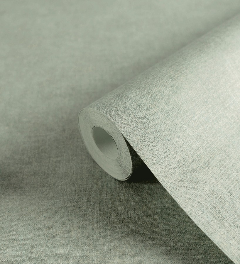 Papel pintado liso verde mineral efecto textil hilos de lino y algodón  Raffton Indigo 685315