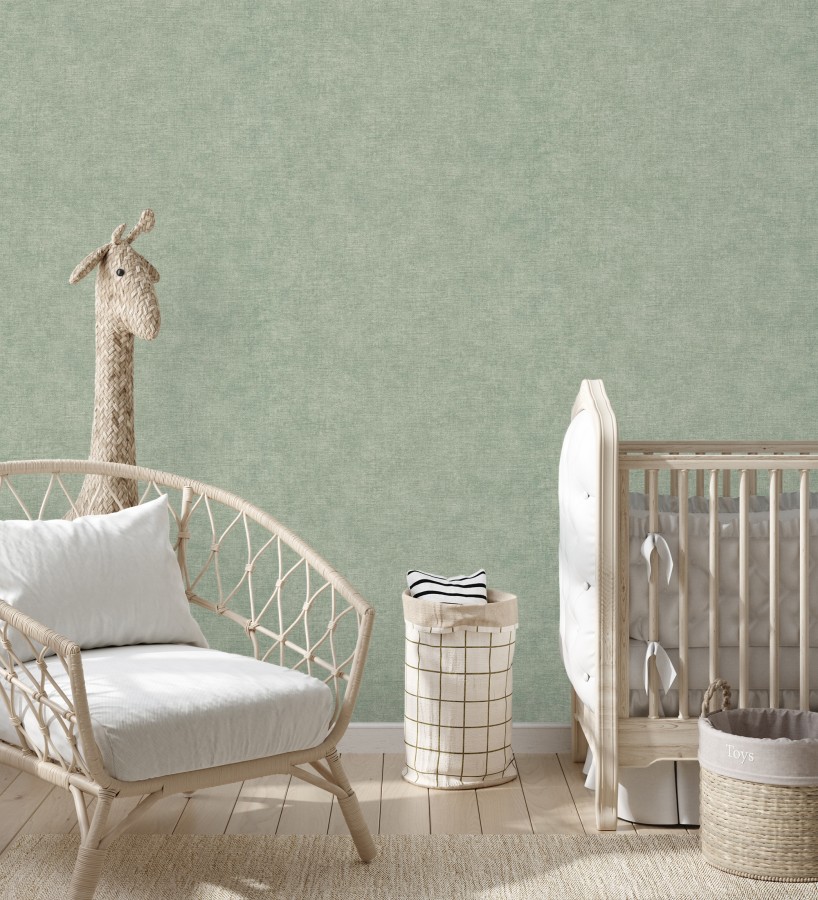 Papel pintado liso verde mineral efecto textil hilos de lino y algodón  Raffton Indigo 685315