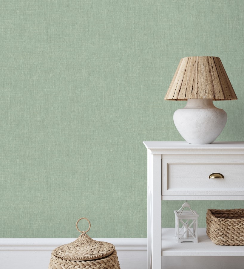 Papel pintado liso de microfibras textiles tintadas verde salvia  Melbourne Colour 685316
