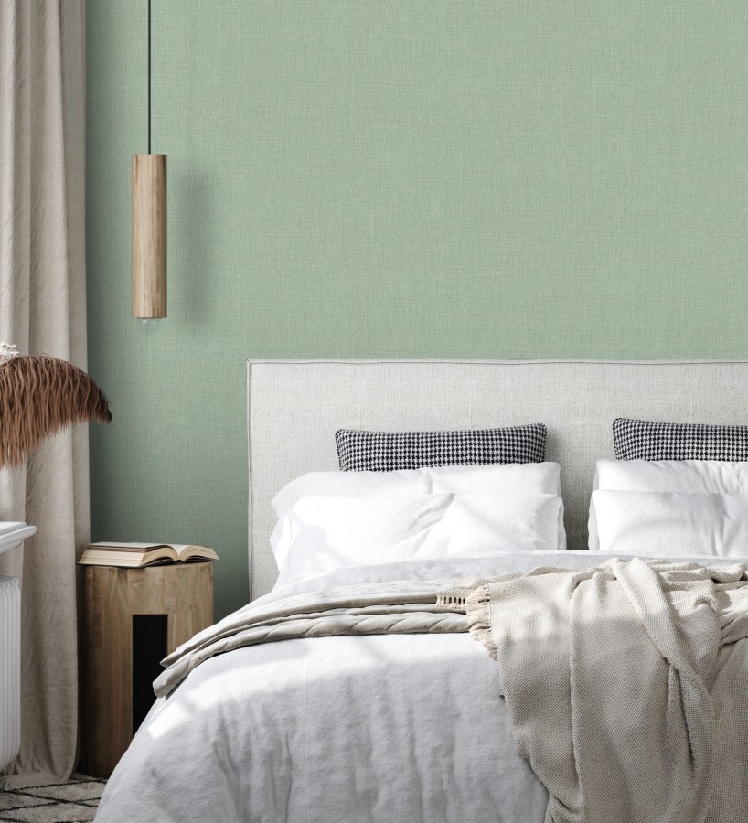 Papel pintado liso de microfibras textiles tintadas verde salvia  Melbourne Colour 685316