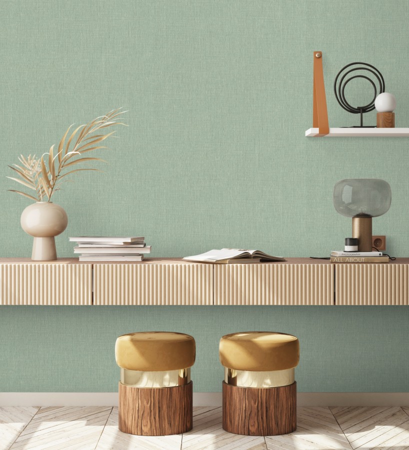 Papel pintado liso de microfibras textiles tintadas verde salvia  Melbourne Colour 685316