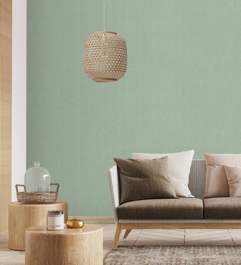 Papel pintado liso de microfibras textiles tintadas verde salvia  Melbourne Colour 685316