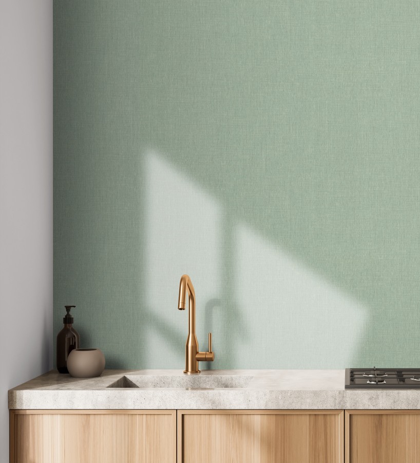 Papel pintado liso de microfibras textiles tintadas verde salvia  Melbourne Colour 685316