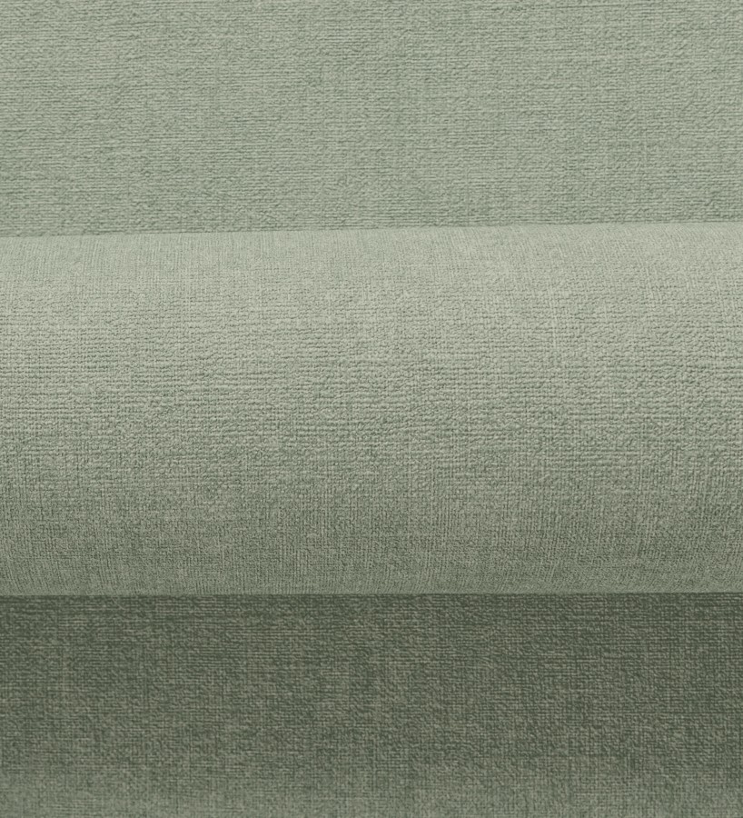 Papel pintado liso verde eucalipto efecto textil hilos de lino y algodón  Raffton Indigo 685317