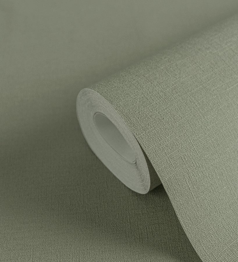 Papel pintado liso con textura lienzo pintado verde liquen grisáceo  Brighton Sage 685318