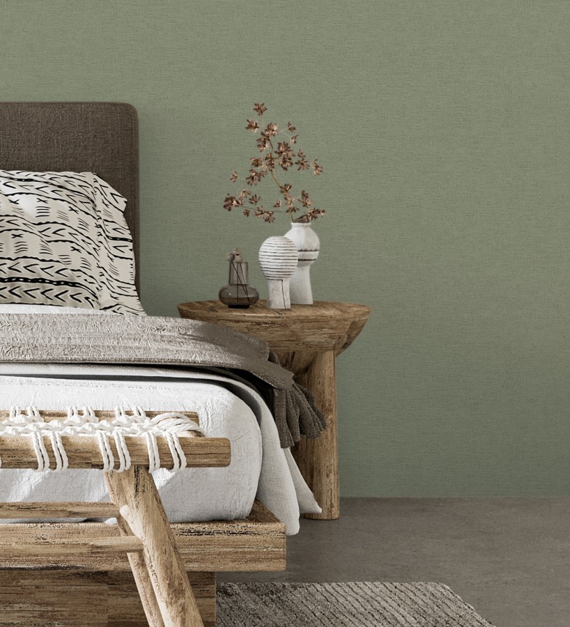Papel pintado liso con textura lienzo pintado verde liquen grisáceo  Brighton Sage 685318